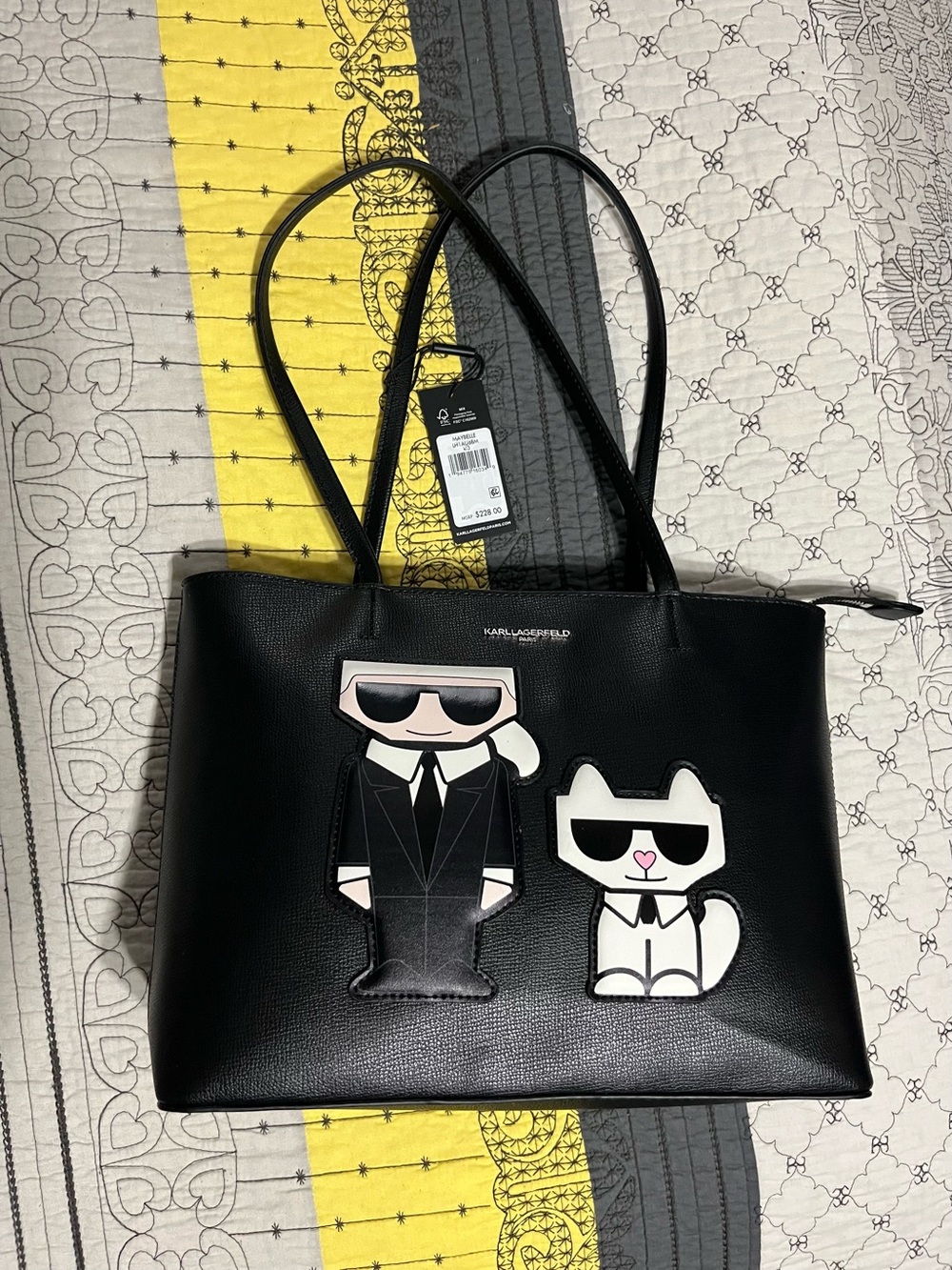 Karl Lagerfeld Black Tote with Playful Karl & Choupette Appliqués